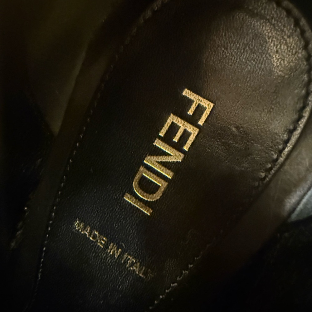 FENDI Black Gold Suede Leather Ankle Heeled Boots Size 37/7 w/Dustbag MSRP $990 - Picture 8 of 14
